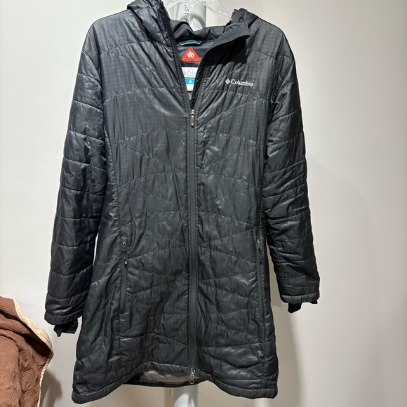 Columbia Omni Heat Full Zip Black Hooded Puffer Trench Parka Jacket Womens Sz 1X - Picture 1 of 15